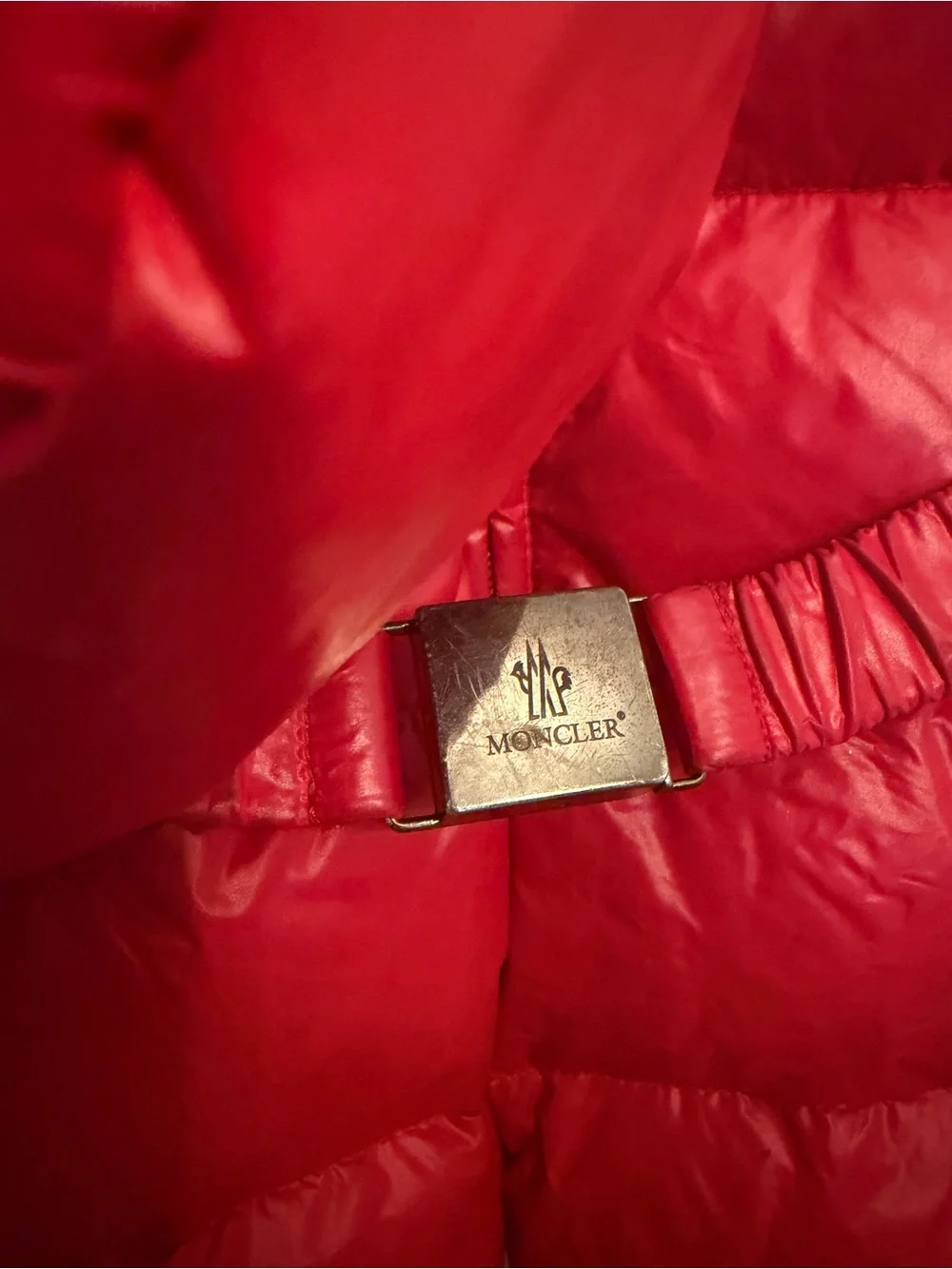 Moncler Kids Red Puffer Coat with Fur-Trim Hood